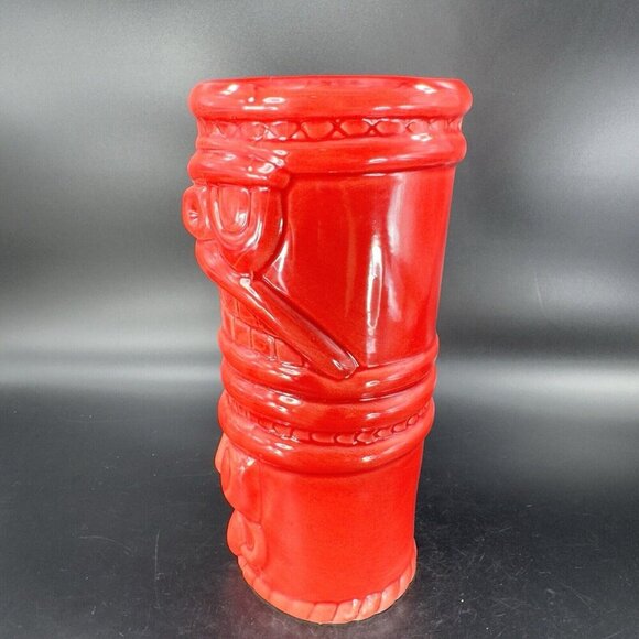 Large Ceramic Tiki God Vase Vessel Drinking Cup Red Glazed Porcelain Decor Vtg - Picture 11 of 15
